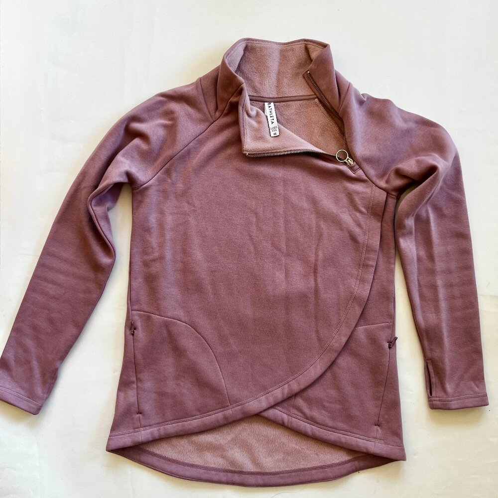 Athleta COZY KARMA Asymmetrical Pullover Sweatshirt Color Mauve Pink Size XS